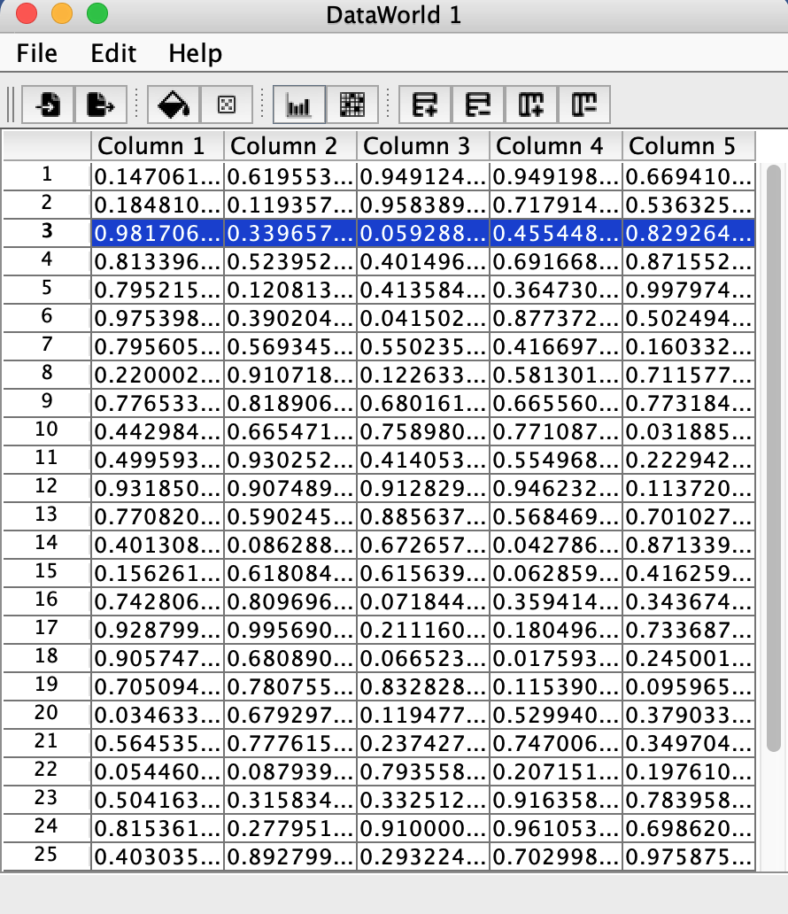 Data World showing a multi-column table and toolbar controls